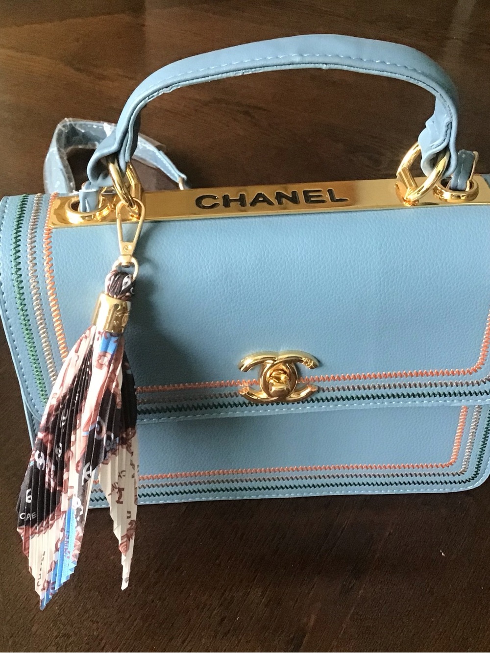 Fashion Light Blue Leather Top-Handle Satchel with Gold Hardware